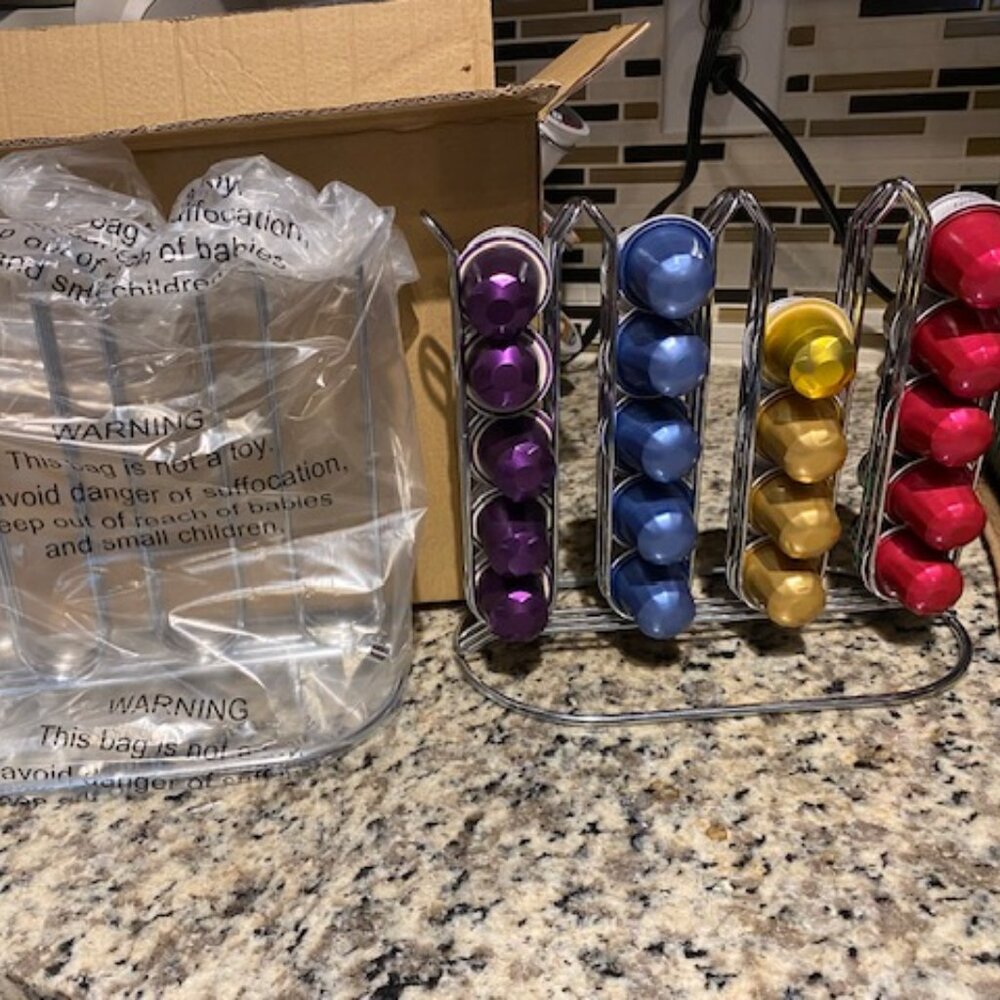 NIP * Chef Wave STANDING Silver NESPRESSO POD HOLDER * holds 40 pods